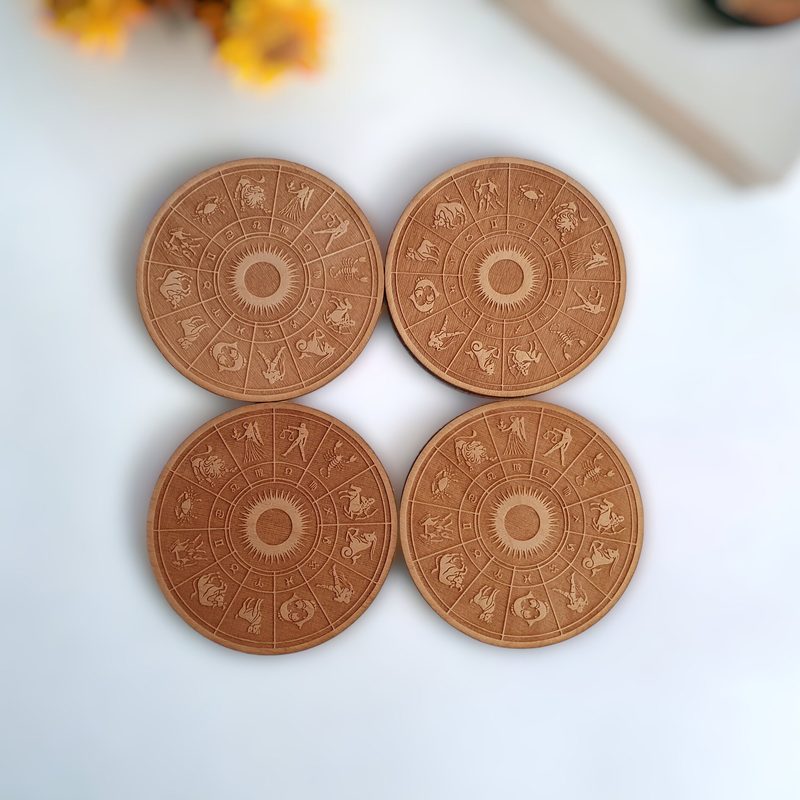 Zodiac houten onderzetters als verhuiscadeau